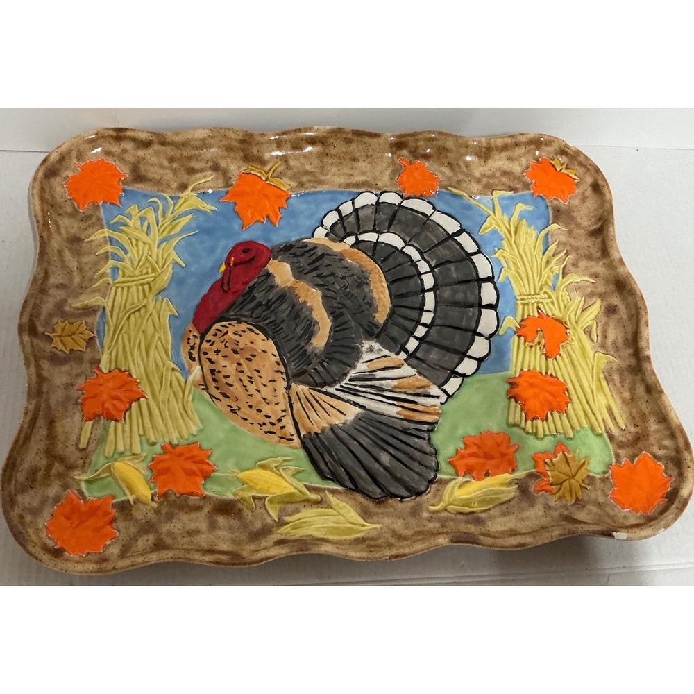 Duncan Enterprises Vintage 1980 Turkey Platter Thanksgiving Serving Tray 14"